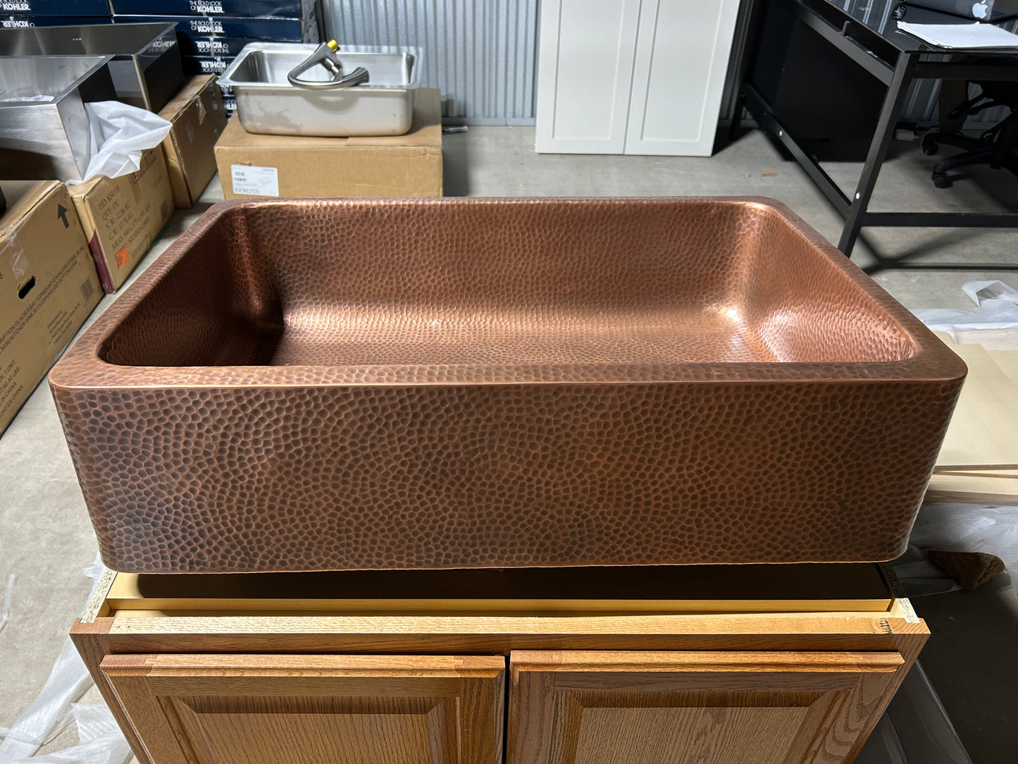 SINKOLOGY Lange 32 in. Farmhouse Apron Front Undermount Single Bowl 17 Gauge Antique Copper Kitchen Sink
