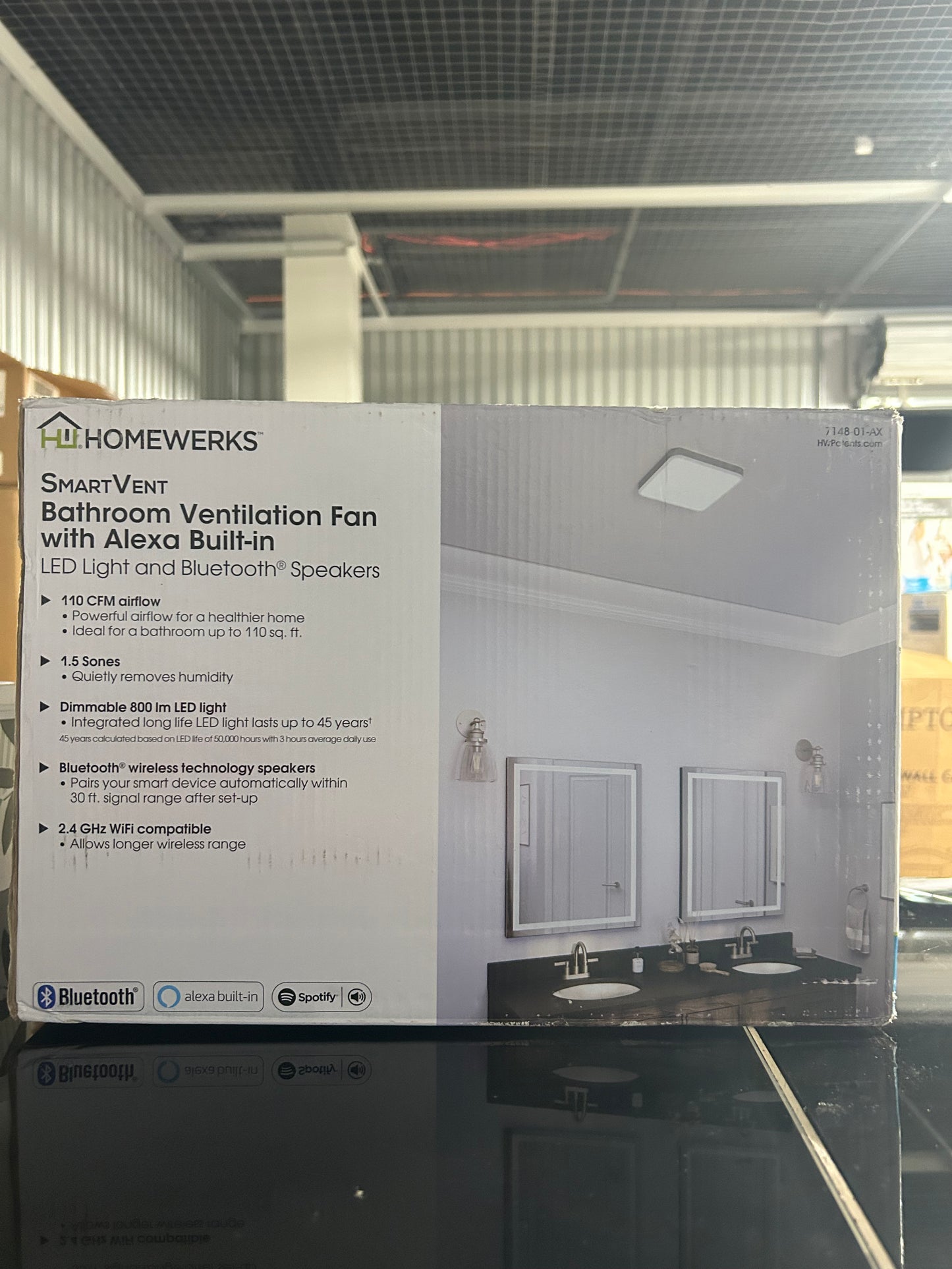 HOMEWERKS 110 CFM LED Ceiling Mounted Bathroom Exhaust Fan with Alexa Voice Assistant and Bluetooth Speakers