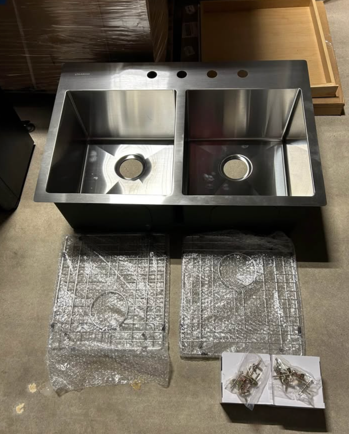 Glacier Bay Professional Tight Radius 33 in. Drop-In 50/50 Double Bowl 16 Gauge Stainless Steel Kitchen Sink with Accessories