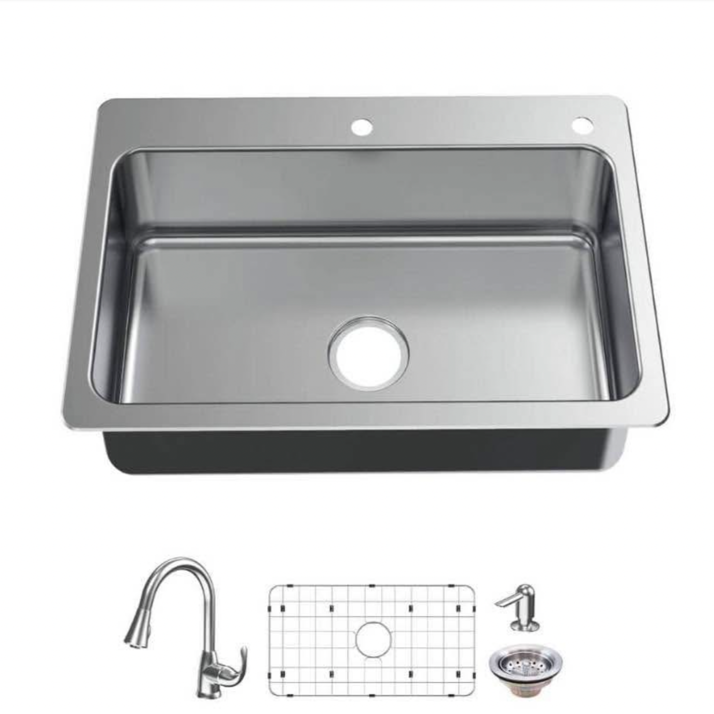 Glacier Bay Bratten 33 in. Drop-In Single Bowl 18 Gauge Stainless Steel Kitchen Sink with Pull-Down Faucet