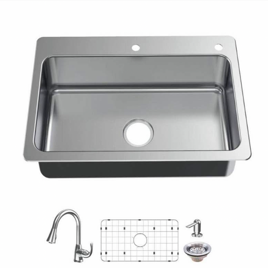 Glacier Bay Bratten 33 in. Drop-In Single Bowl 18 Gauge Stainless Steel Kitchen Sink with Pull-Down Faucet
