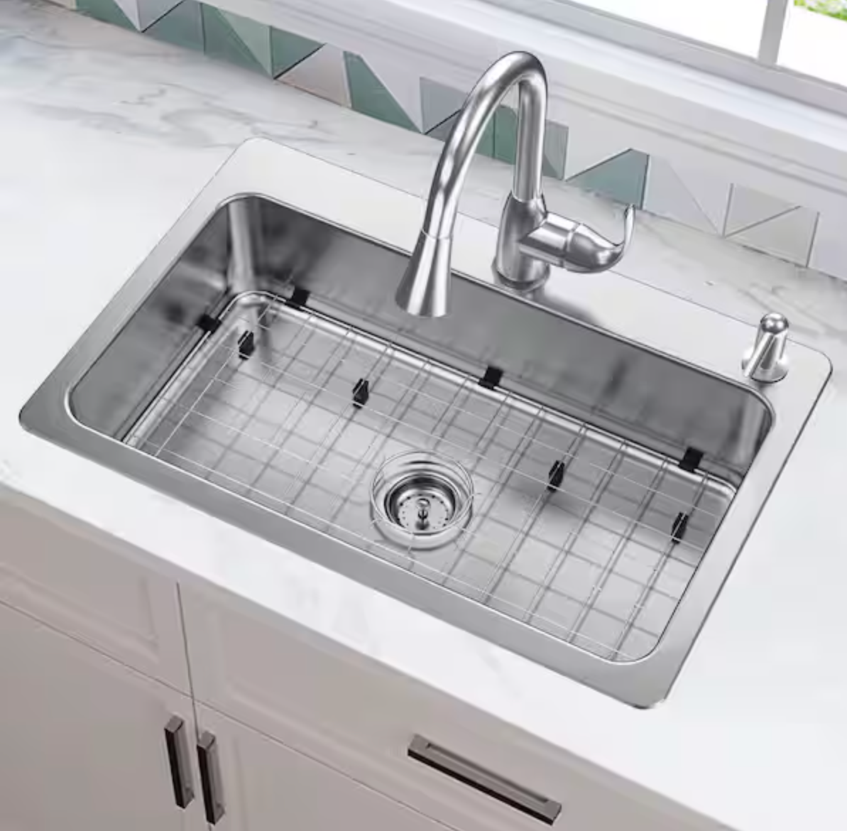 Glacier Bay Bratten 33 in. Drop-In Single Bowl 18 Gauge Stainless Steel Kitchen Sink with Pull-Down Faucet