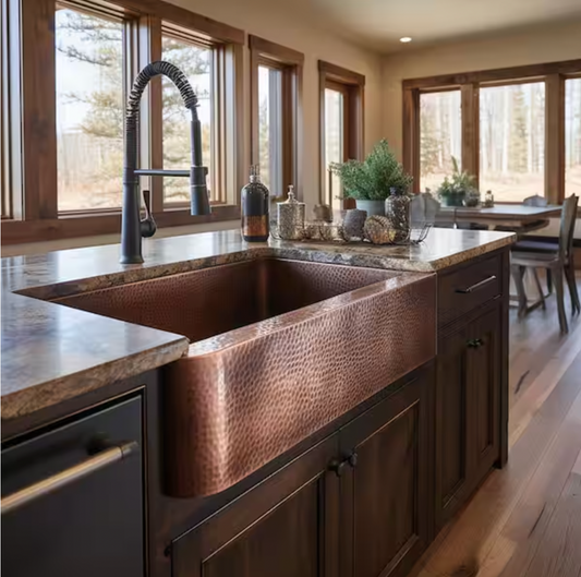 SINKOLOGY Lange 32 in. Farmhouse Apron Front Undermount Single Bowl 17 Gauge Antique Copper Kitchen Sink