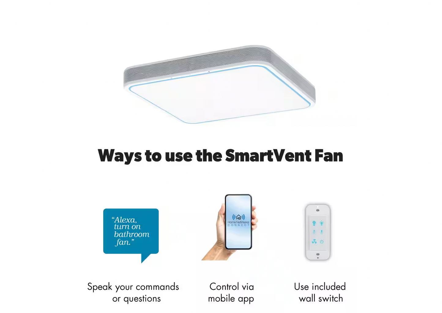 HOMEWERKS 110 CFM LED Ceiling Mounted Bathroom Exhaust Fan with Alexa Voice Assistant and Bluetooth Speakers