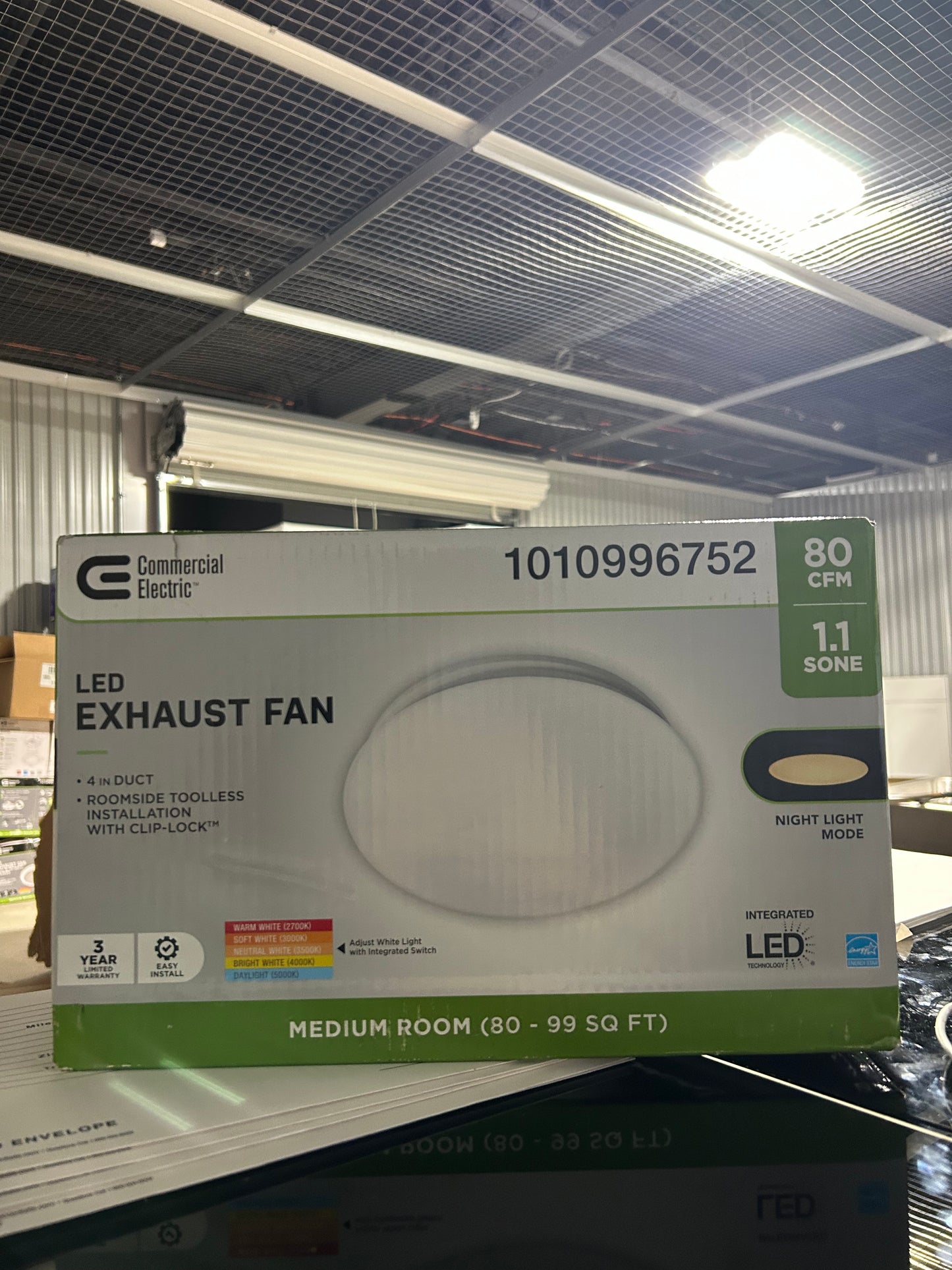 Commercial Electric 80 CFM 1.1 Sones Ceiling/Wall Bathroom Exhaust Fan with Adjustable CCT LED and Night Light