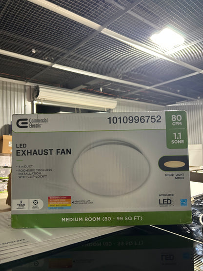 Commercial Electric 80 CFM 1.1 Sones Ceiling/Wall Bathroom Exhaust Fan with Adjustable CCT LED and Night Light