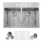 Glacier Bay Professional Tight Radius 33 in. Drop-In 50/50 Double Bowl 16 Gauge Stainless Steel Kitchen Sink with Accessories