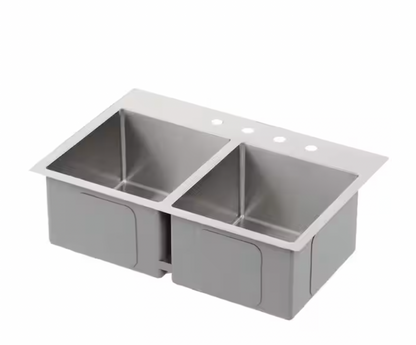 Glacier Bay Professional Tight Radius 33 in. Drop-In 50/50 Double Bowl 16 Gauge Stainless Steel Kitchen Sink with Accessories
