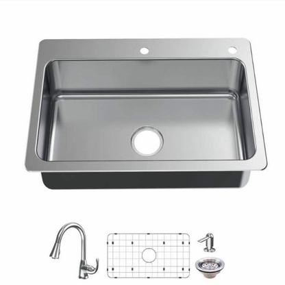 Glacier Bay Bratten 33 in. Drop-In Single Bowl 18 Gauge Stainless Steel Kitchen Sink with Pull-Down Faucet
