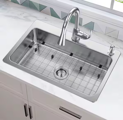 Glacier Bay Bratten 33 in. Drop-In Single Bowl 18 Gauge Stainless Steel Kitchen Sink with Pull-Down Faucet