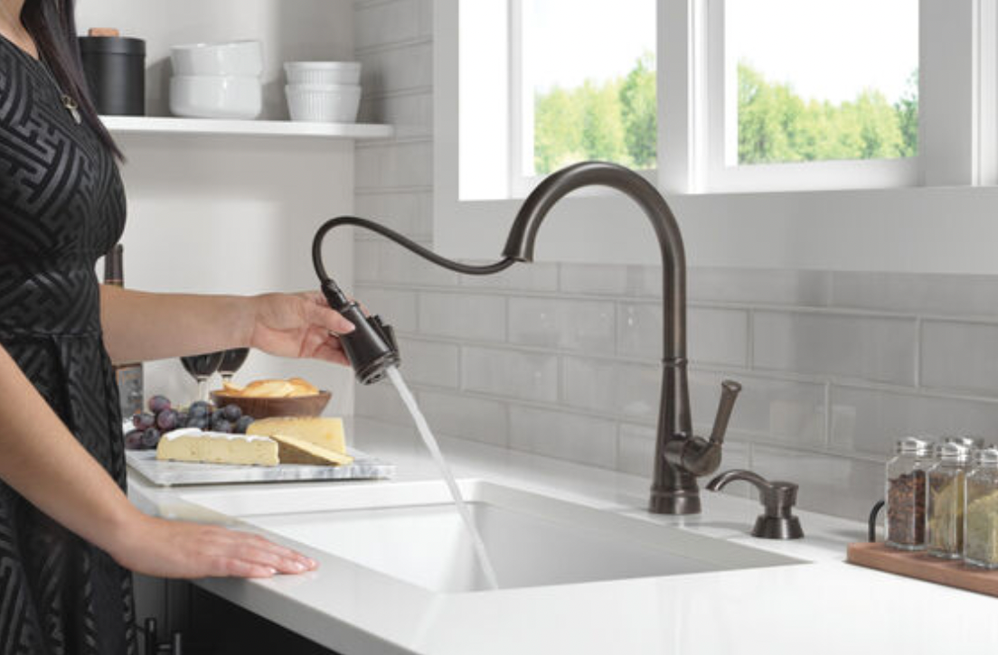 Delta Alpen Single Handle Pull-Down Kitchen Faucet with Soap Dispenser and ShieldSpray® Technology in Venetian Bronze