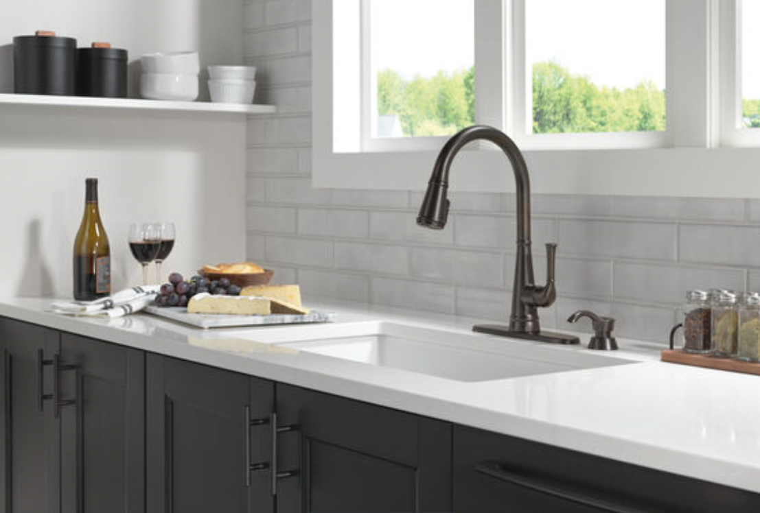 Delta Alpen Single Handle Pull-Down Kitchen Faucet with Soap Dispenser and ShieldSpray® Technology in Venetian Bronze