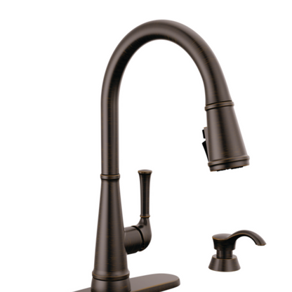 Delta Alpen Single Handle Pull-Down Kitchen Faucet with Soap Dispenser and ShieldSpray® Technology in Venetian Bronze